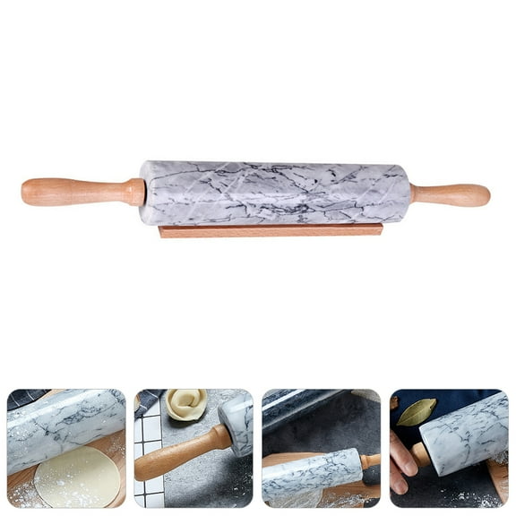 Supvox Marble Rolling Pin Wooden Handle Grey for Baking Pastry Roller