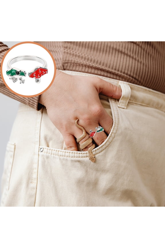 Multi Color Frog Mushroom Ring for Decoration Alloy Adjustable Aesthetic Jewelry for Women Size 610