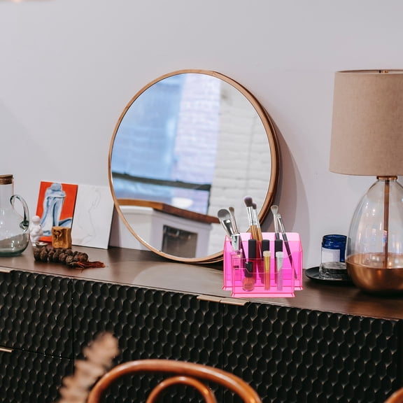 Supvox Makeup Brush Holder Rosy Acrylic Nail Tools Storage for Women 1Pcs