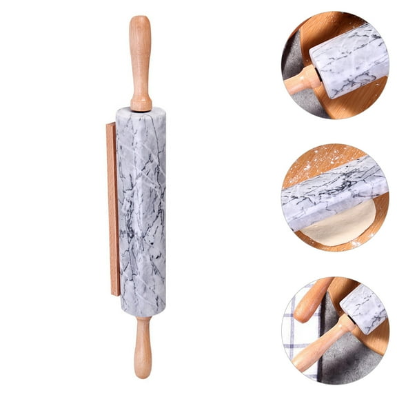 Supvox Grey Marble Rolling Stick with Wood Handle Practical Baking Roller for Kitchen