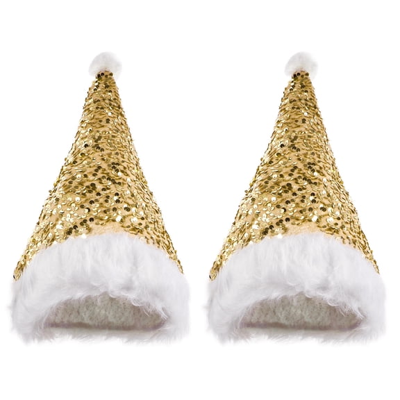 Supvox 2-Pack Yellow Sequin Christmas Caps Lightweight Breathable Holiday Party Hats Festive Gathering Accessories