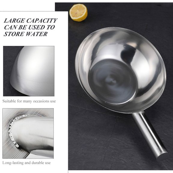Supvox Plated Silver Stainless Steel Water Ladle Flat Bottom Scoop for Versatile Kitchen and Outdoor Use