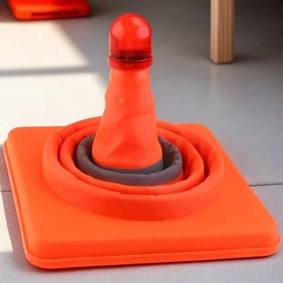 Supvox Red Folding Traffic Cone with LED Light and High Stability Base for Road Use