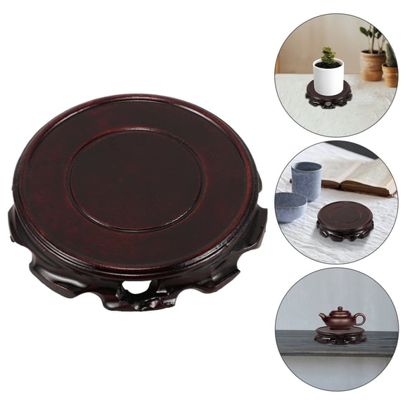 Supvox Brown Wooden Plant Display Stand with Carved Base for Home and Outdoor Decoration