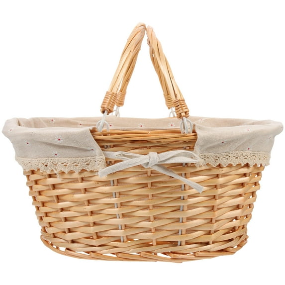 Supvox Light Brown Natural Woven Handheld Basket for Garden Gathering and Home Flower Arrangement
