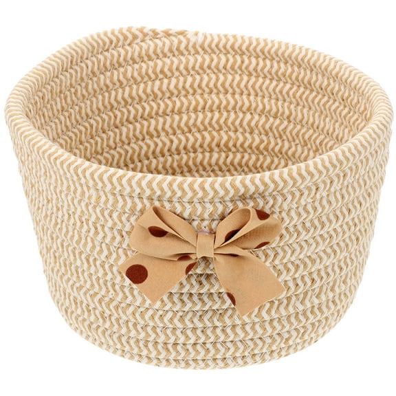 Supvox Lovely Bow Decor Cotton Rope Woven Basket Khaki Small Storage Solution for Table