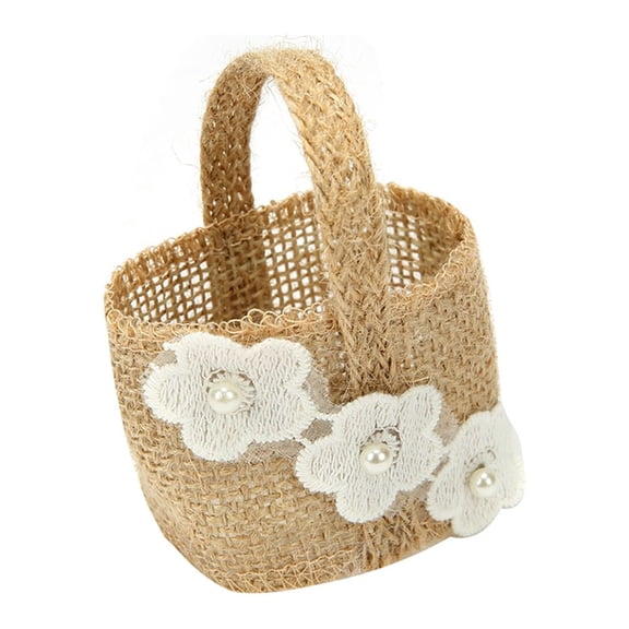 Supvox 4Pcs Lightweight Burlap Candy Basket Khaki Linen Wedding Storage Basket for Banquet Decor