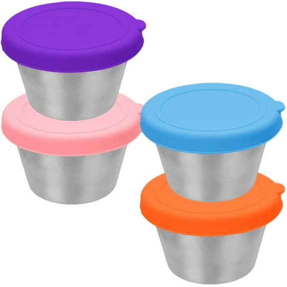 Supvox 4Pcs Soft Sided Cooler Stainless Steel Condiment Containers with Assorted Color Lids for Storage