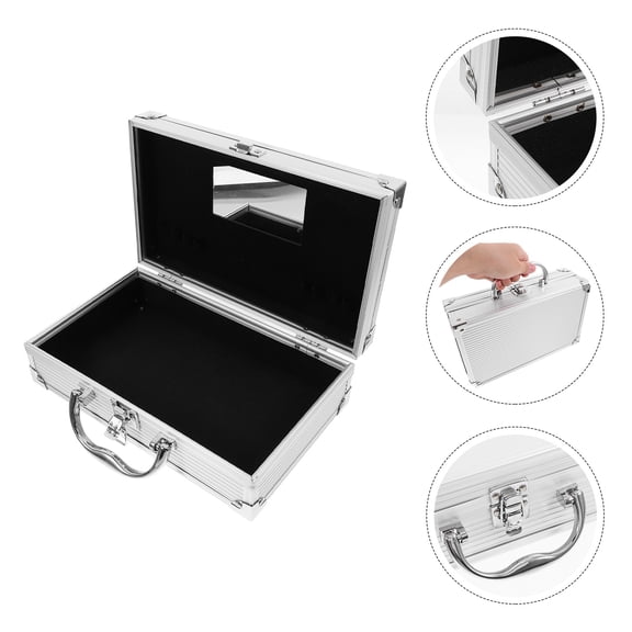 Supvox Plated Silver Aluminum Alloy Toolbox Portable Storage Box with Handle for Home Use