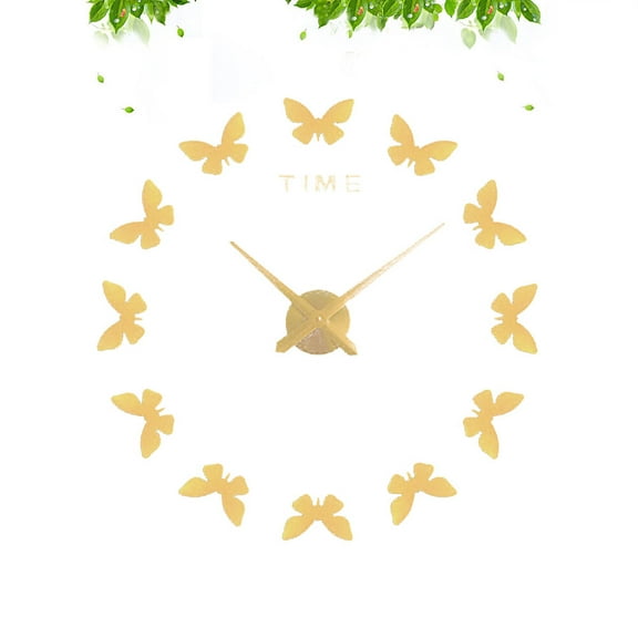 Supvox Butterfly Pattern Golden Acrylic Mirror Wall Clock for Stylish Wall Decor