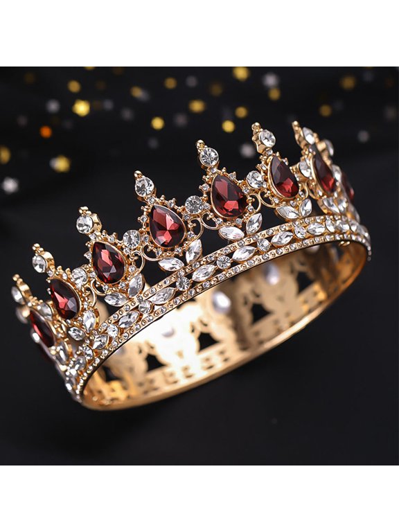 Red Rhinestone Crown Bridal Headpiece for Elegant Wedding Accessories