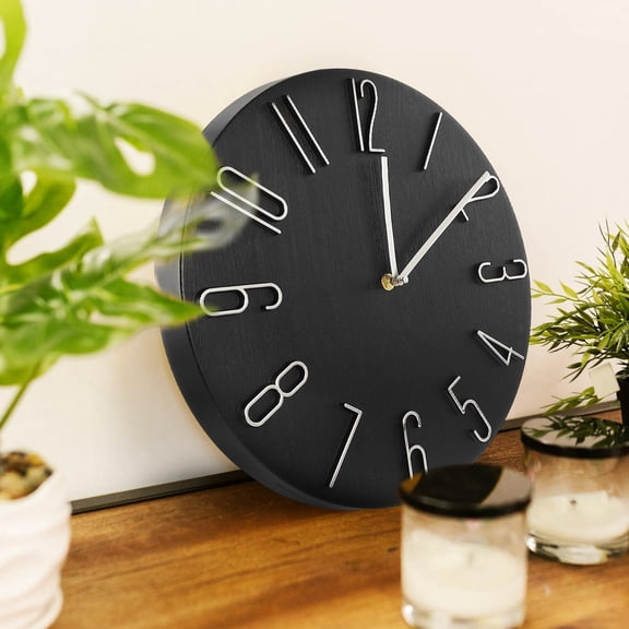 Supvox Modern Black Silent Wall Clock, Battery Operated Non-Ticking Design for Living Room, Office, Bedroom Decoration