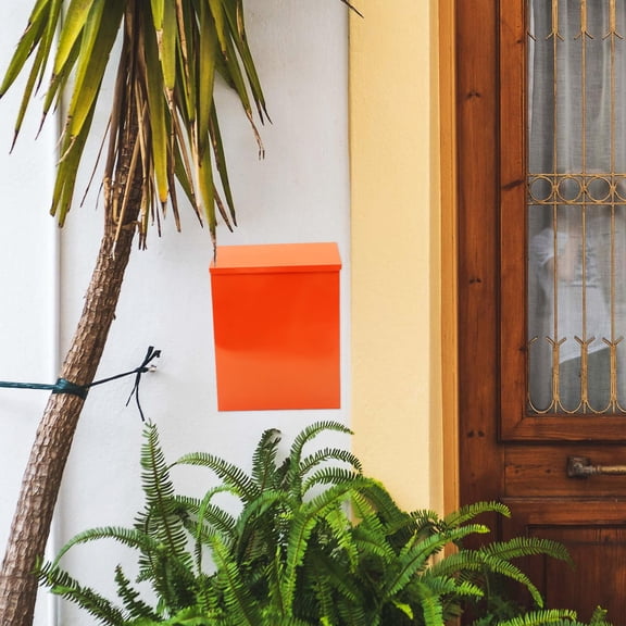 Supvox Weather Resistant Iron Wall Mount Mailbox Orange Retro Style Mail Organizer