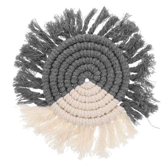 Supvox Cotton Woven Dark Grey Macrame Drink Coasters with Tassel Edges for Kitchen