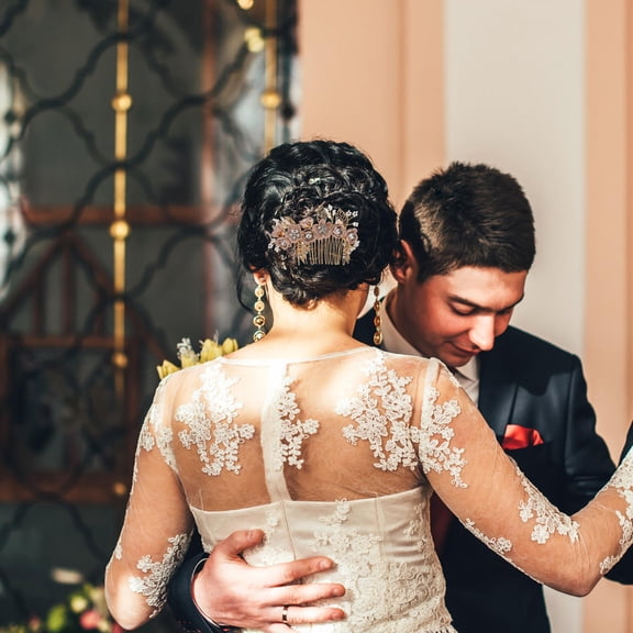 Supvox Wedding Hair Piece Pink Floral Hair Comb for Bridesmaid 1Set