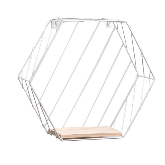 Supvox White Iron Hexagon Floating Shelves Wall Hanging Art Decor Grid Display Racks