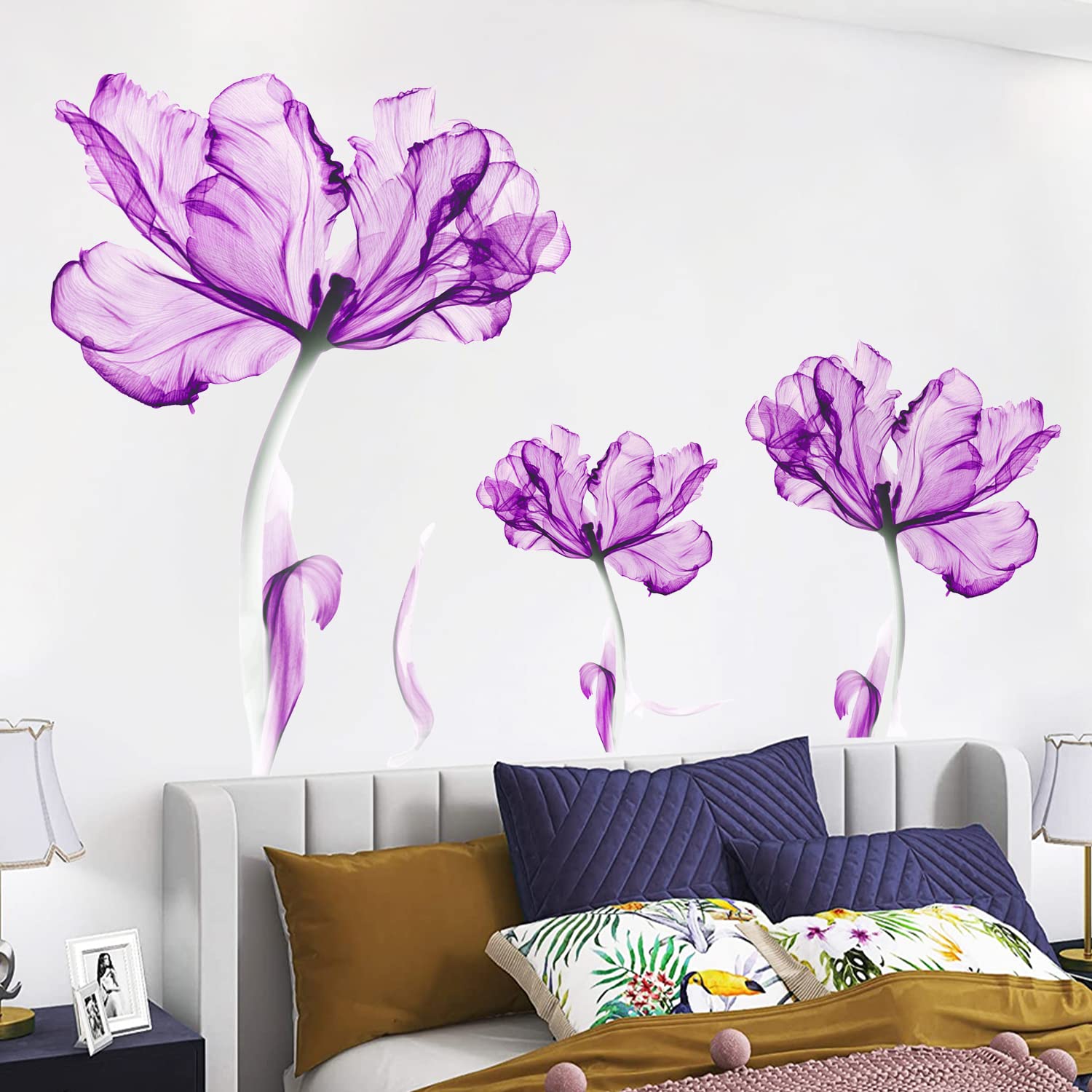 Supzone Light Purple Flower Wall Sticker Large Purple Floral Wall Decal