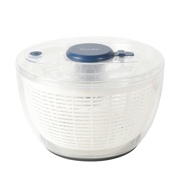 Sur La Table Kitchen Essential 6.3 Qt Salad Spinner, Fruit Wahser, Fruit Washing Bowl with Strainer, Vegertable Cleaner, Salad Cleaner, Lettuce Washer - Navy Blue