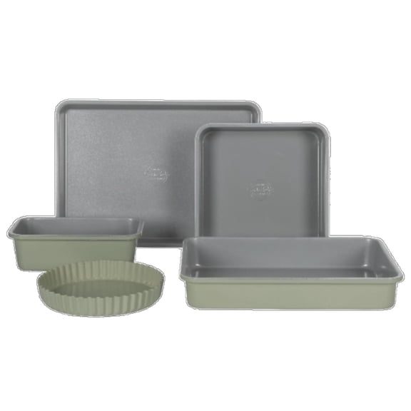 Sur La Table Kitchen Essential Bake Sale 5-Piece Carbon Steel Bakeware Set W/Premium Grey Ceramic Nonstick - Juniper Green Exterior