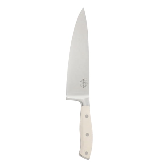 Sur La Table Kitchen Essential German Steel Chefs Knife, 8-Inch Stainless Steel Blade Professional Kitchen Knife with Cream Handle and Forged Full Tang