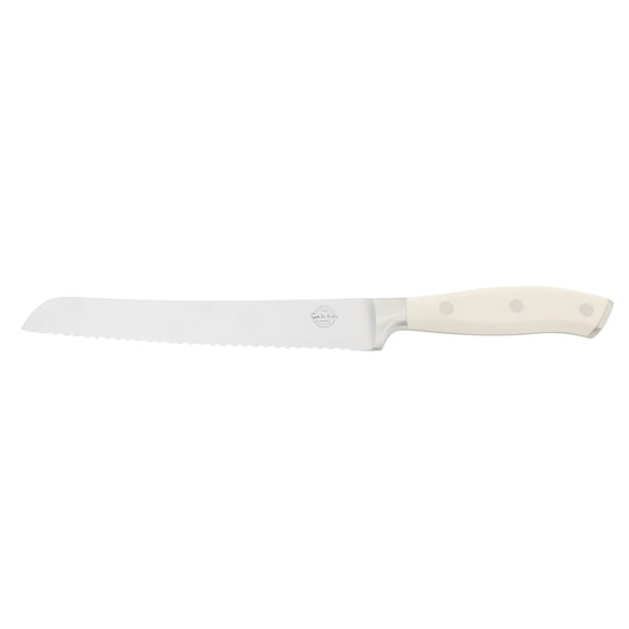 Sur La Table Kitchen Essential Tasting Kitchen German Steel Bread Knife, 8-Inch Stainless Steel Blade Professional Kitchen Knife with White Handle and Forged Full Tang