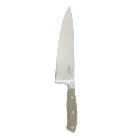 Sur La Table Kitchen Essential Tasting Kitchen German Steel Chef’s Knife, 8-Inch Stainless Steel Blade – Professional Kitchen Knife with Juniper Green Handle and Forged Full Tang
