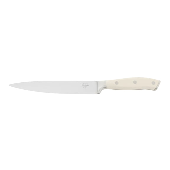 Sur La Table Kitchen Essential Tasting Kitchen German Steel Scliser Knife, 8-Inch Stainless Steel Blade Professional Kitchen Knife with White Handle and Forged Full Tang