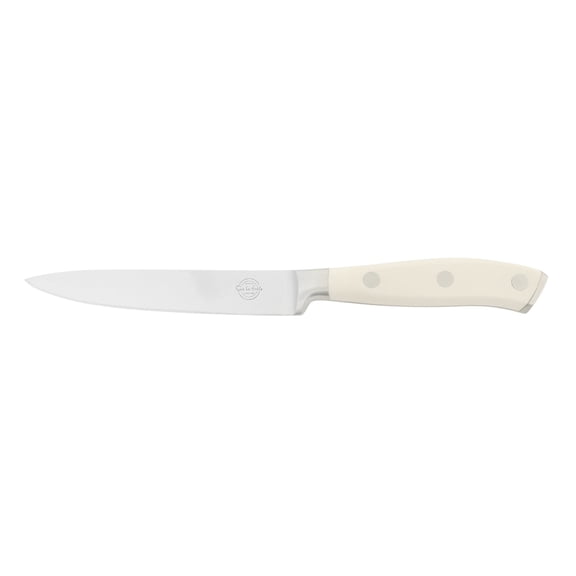 Sur La Table Kitchen Essential Tasting Kitchen German Steel Utility Knife, 5-Inch Stainless Steel Blade Professional Kitchen Knife with White Handle and Forged Full Tang
