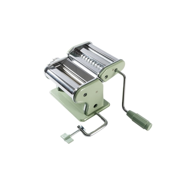 Sur La Table Kitchen Essential Va Bene Manual Pasta Maker Machine Noodle Maker w/Rollers & Cutters - Spaghetti, Fettuccini, Lasagna or Dumpling Skin - Stainless Steel/Juniper Green