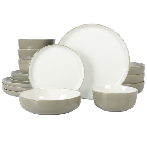 Sur La Table Kitchen Essentials Dinner Theatre 16 Piece Two-Tone Porcelain Dinnerware Plates and Bowls Set - Grey/White