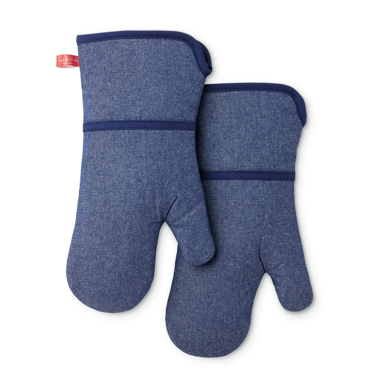 Organic Cotton Quilted And Insulated Double Oven Mitt In Blue And