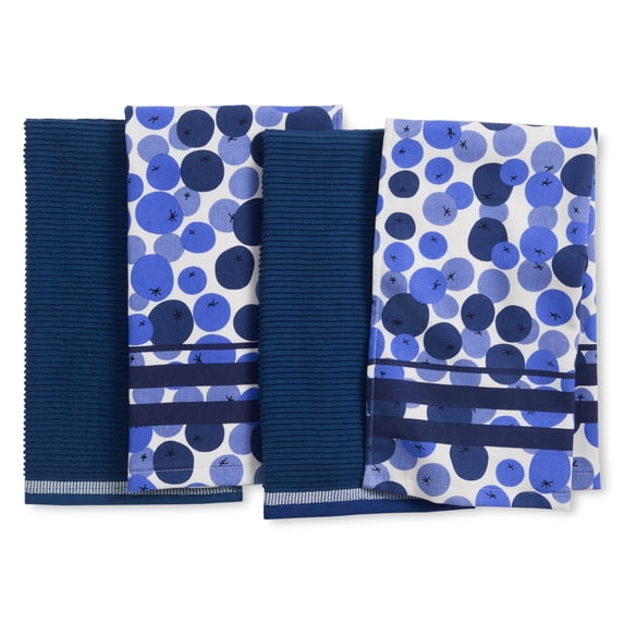 Sur La Table Kitchen Essentials Quirky Strawberries Fruit Kitchen Towel 4-Pack Set - 16"x28" Blue