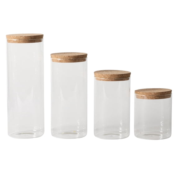 Sur La Table Kitchen Essentials Rue Lumiere 4-Piece Handmade Glass Canister Set with Airtight Cork Lids, Clear  57 oz, 45 oz, 34 oz & 25 oz, Food Storage Jars, Dishwasher Safe, Pantry Organization