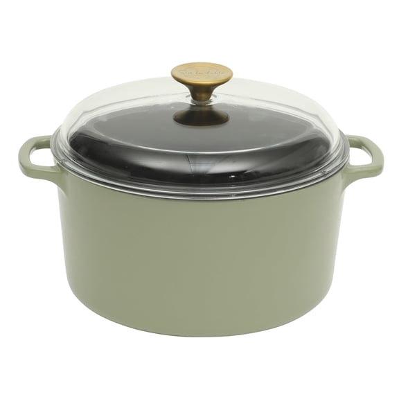 Sur La Table Kitchen Essentials Supper Club 5-Quart Enamel-Coated Cast Iron Dutch Oven Pot with Oven Safe Glass Lid, Oven-to-Table Cookware for Bread, Soups, Stews & Braising - Juniper