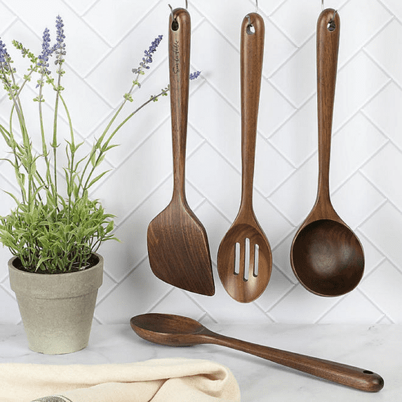 Sur La Table Walnut Wood Kitchen Utensil Set, 4 pcs