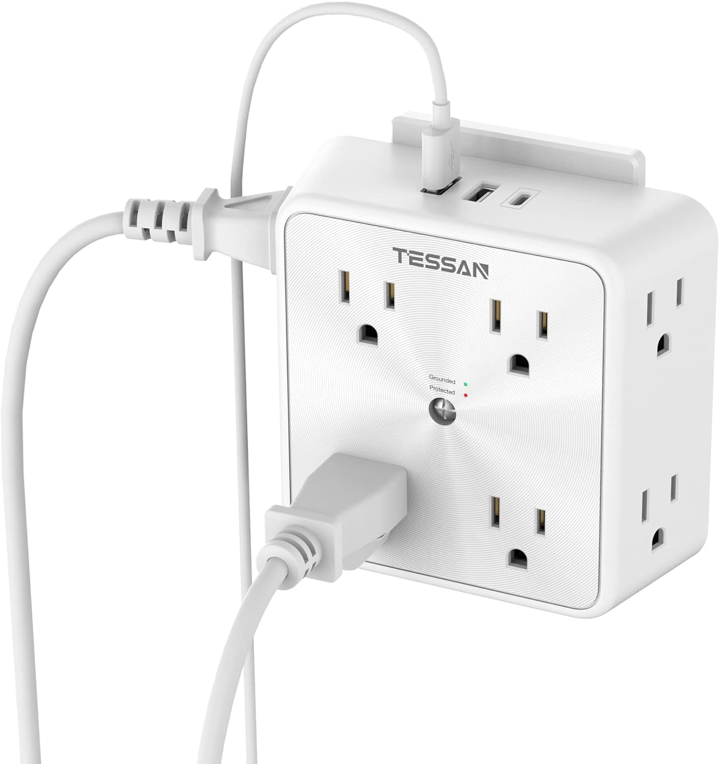 Sur Protector 8 Outlet Extender, Multi Outlet Splitter with 3 USB Wall Charr (1 USB C), 3-Sided Multiple Plug Power Strip 1700J, Charging Station for Home Office Dorm Room Essentials