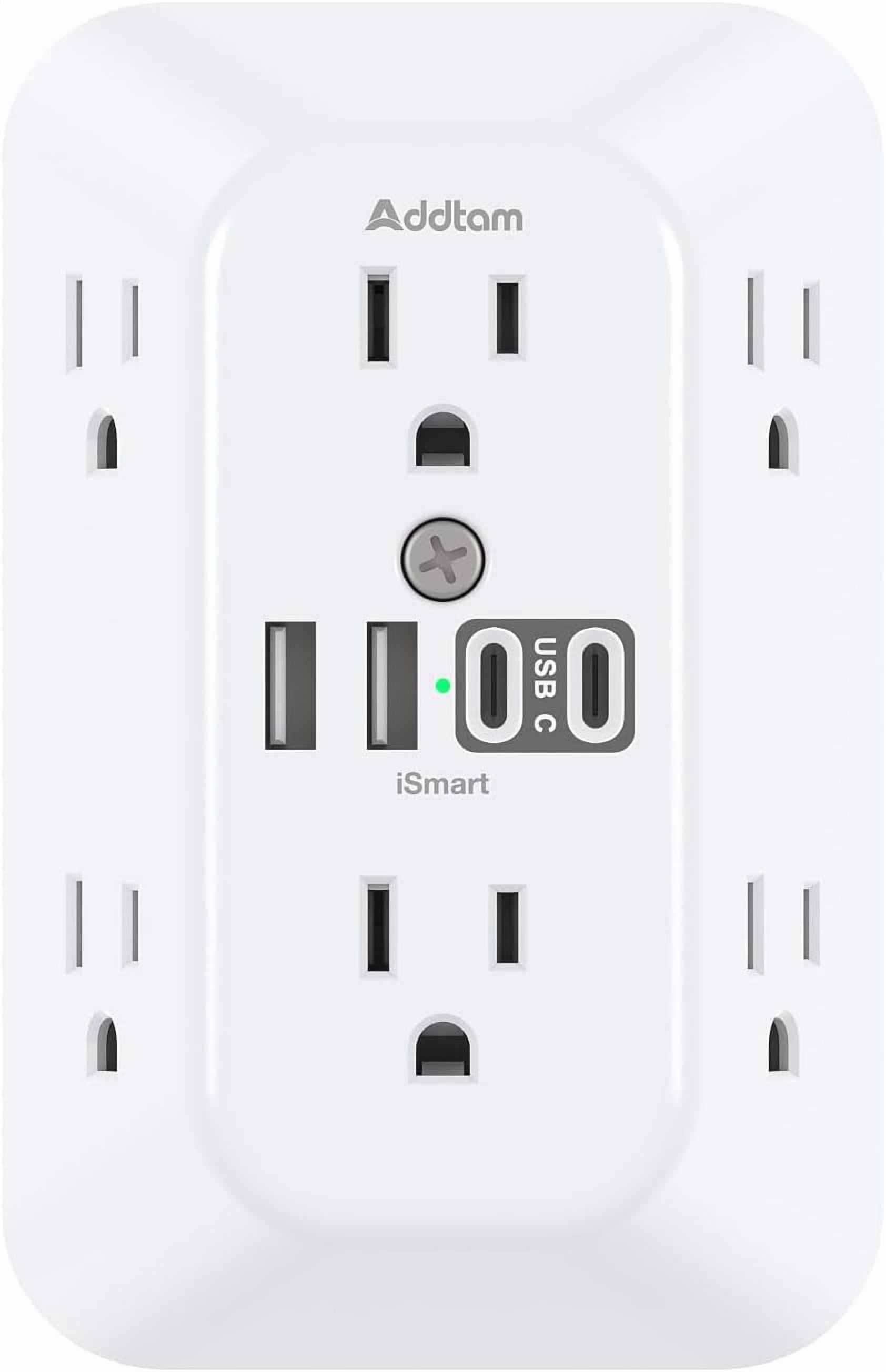 Sur Protector Outlet Extender, 6-Outlet Splitter with 4 USB Wall Charr(2 USB-C Ports), Multi Wall Outlet 1800J Power Strip for Home Office Dorm Room Essentials