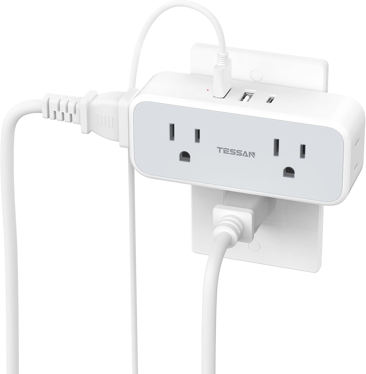 Sur Protector Outlet Extender, Multi Plug Splitter with 4 Electrical Outlets 3 USB Ports(1 USB C), Multiple Plug Mini Wall Expander for Home Bathroom Office Dorm Room Essentials