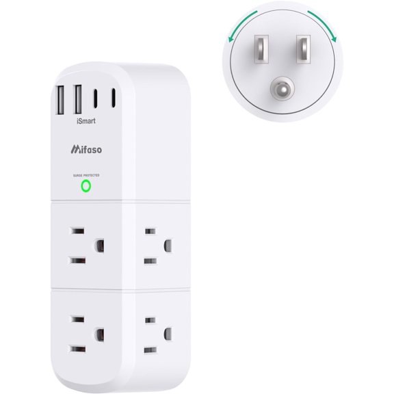 Sur Protector Outlet Extender with Rotating Plug, 6 AC Multi Plug Wall Outlets and 4 USB Ports, 1800 Joules, Swivel trip Electrical Splitter for Home Decor Apartment Dorm Room Essentials