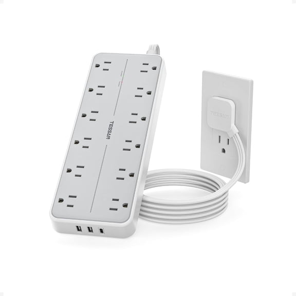 Sur Protector Power Strip, Extension Cord with Multiple Outlets, 12 AC Outlets, 3 USB Ports(1 USB C), Flat Wall Plug, 5 Ft, 1700 Joules Protection for Home Office Dorm Room Essentials