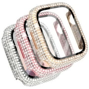 Surace Smartwatch Protective Cover Compatible with Apple Watch Case 41mm with Screen Protector Bling Rhinestone Case for iWatch Series 7/8/9 (41mm, Black/Iridescent/Clear)