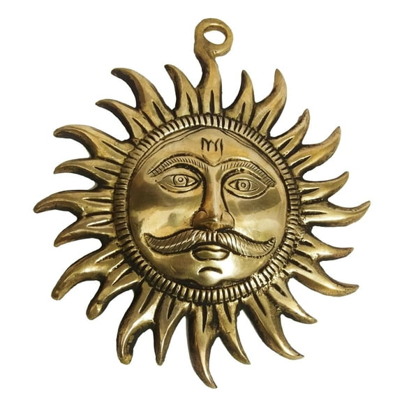 Suraj Face Brass Statue Idol Antique Gold Finish Sun Head Wall | Door Decorative Items for Entrance Home decor and Gifting 19 cm size