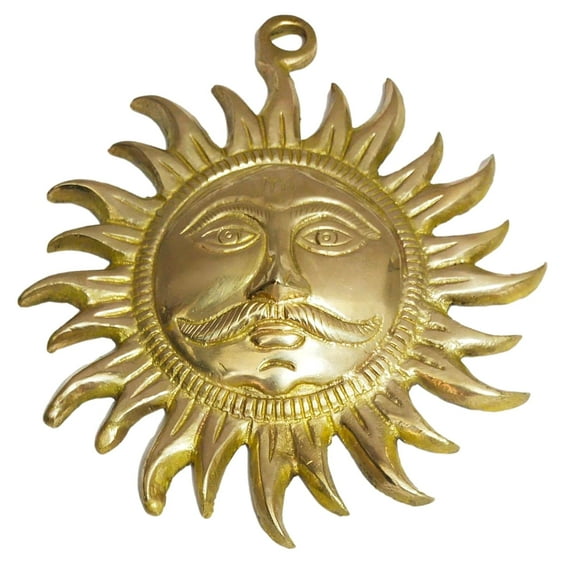 Suraj Face Brass Statue Idol Shiny Gold Sun Head Wall | Door Decorative Items for Entrance Home decor and Gifting 19 cm size