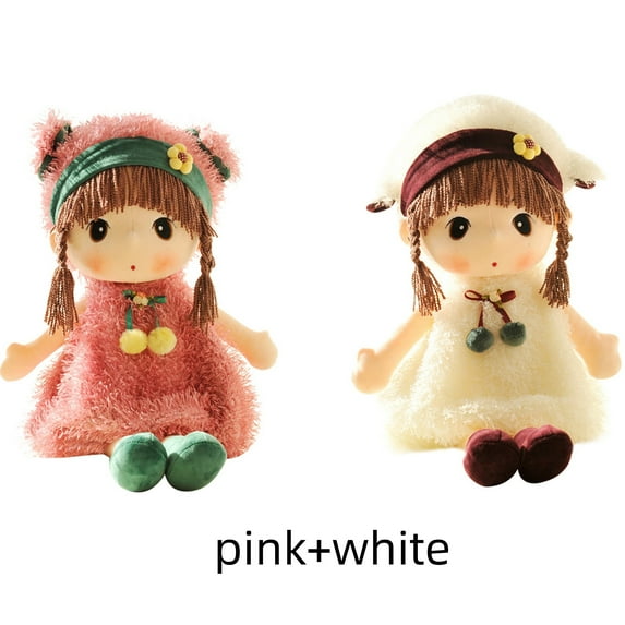 Surakey 17.7" Plush Stuffed Toy Princess Doll Soft Cuddly Rag Doll Toy with Dress Plush Toys for Toddlers Babies Infants Girls Pink White