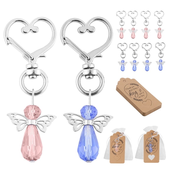 Surakey Angel Keychain Creative Guardian Angel Wings Pendant for Baby Full Moon Rave Party Wedding Bridal Shower Valentine Day Birthday Baptism Decoration Pink Blue