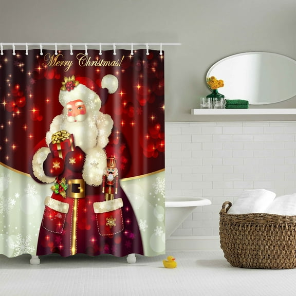 Surakey Christmas Shower Curtain Waterproof Polyester Christmas Old Men Shower Curtain with Hooks for shower room Red 65"x70.86"