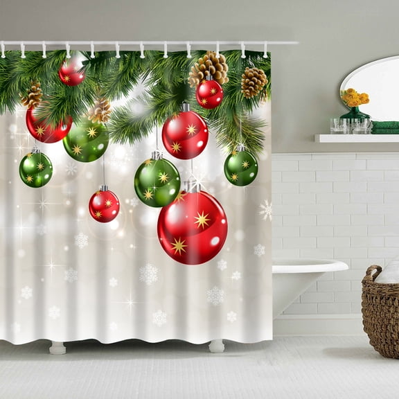 Surakey Christmas Shower Curtain Waterproof Polyester with 12pcs Hooks Bathroom Home White 65"x70.86"