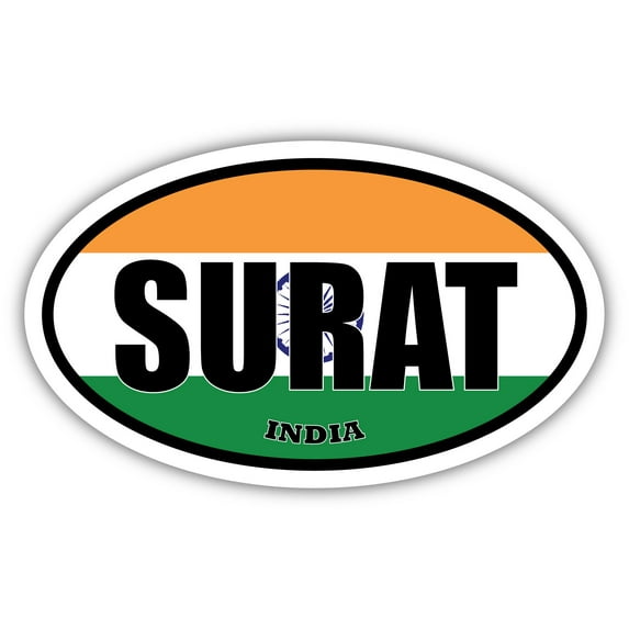 Surat India Flag Oval Decal Vinyl Bumper Sticker 3x5 inches