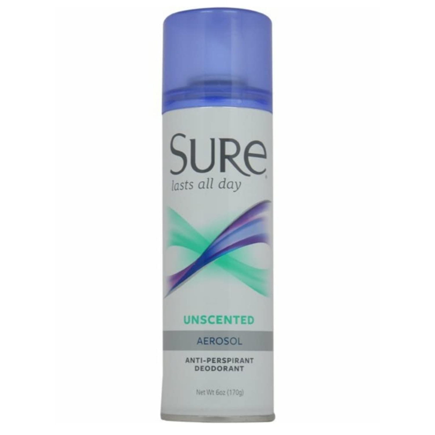 Sure Anti-Perspirant & Deodorant Aerosol Spray Unscented, 6 oz (Pack of 6)