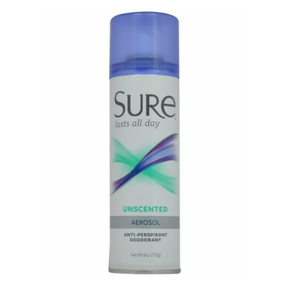 Sure Anti-Perspirant & Deodorant Aerosol Spray Unscented, 6 oz (Pack of 6)